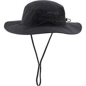 Unisex Black 100% Polyester Wide Brim Mesh With Chin Strap Classic Camping Hat